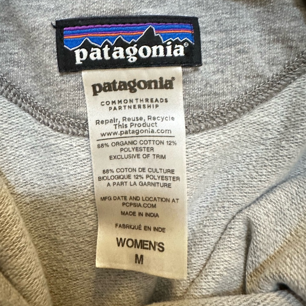 Patagonia Sz M Gray Ahnya Pullover Hoodie 1/4 Button Closure Organic Cotton